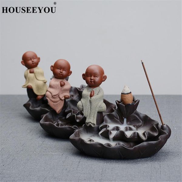 

fragrance lamps houseeyou the little monk censer creative home decor small buddha incense holder backflow burner + 10pcs cones