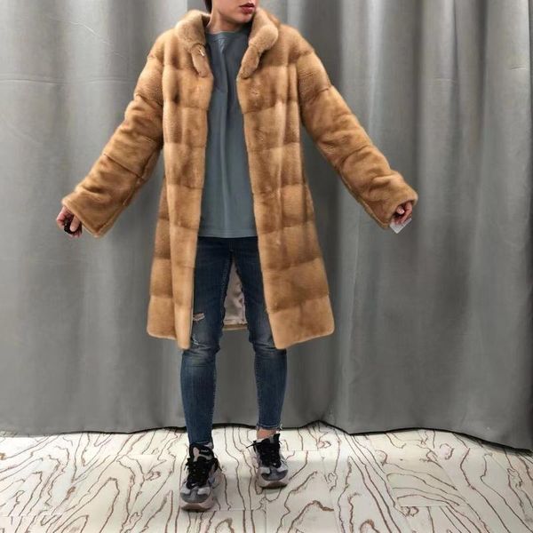 

women's fur & faux natural mink coat fashion real for women, Black