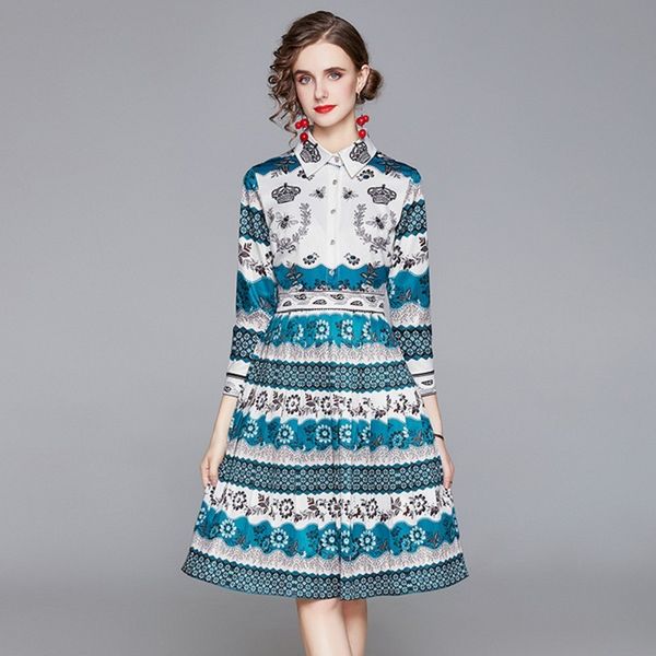 

elegant flower crown vintage dress fashion casual women wrist sleeve high waist midi dress floral printed slim dress vestidos 210514, Black;gray