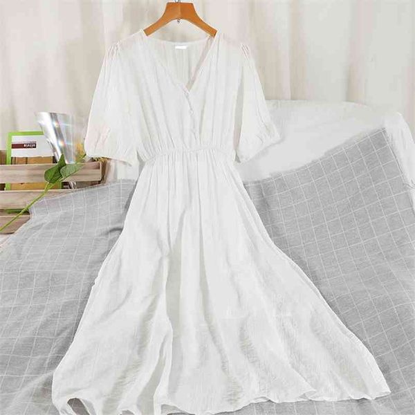 

summer short sleeve long dress women v neck single breasted high waist mid-calf casual solid sweet party robe 210513, Black;gray