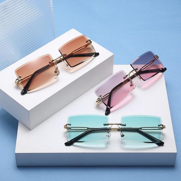 

sunglasses fashion small rectangle women brand designer rimless gradient sun glasses shades cutting lens uv400 eyewear trendy, White;black