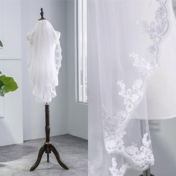 

bridal veils wedding veil tulle elbow length mantilla 2021 90cm 1 layer white ivory with comb applique edge netting, Black