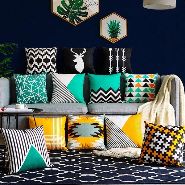 

cushion/decorative pillow black and white blue colorful wave cushion cover geometric throw case for home chair sofa decoration square