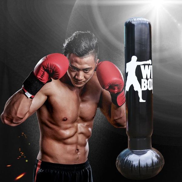 

sand bag 160cm black boxing punching inflatable stand tumbler muay thai training pressure relief back sandbag with air pump