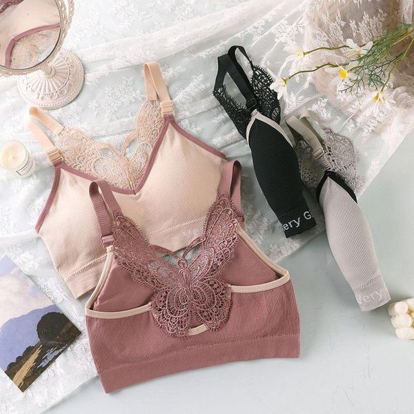 

bras ladies butterfly hollow lace beautiful back lingerie women hanging belt vest bra, Red;black