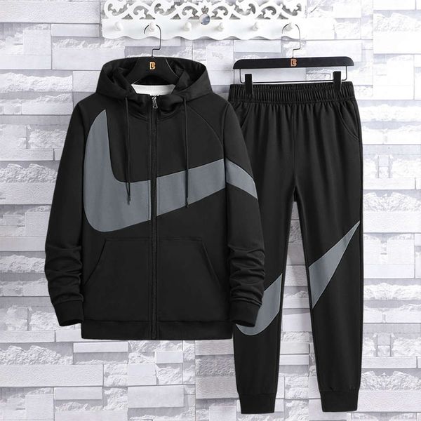 

brand leisure hoodies two piece suit fashion long sleeve upper garment new autumn sportswear men s wear, Black