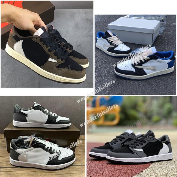 

2021 authentic jumpman 1s low basketball shoes travis scotts x brown cactus jack og ts sp 1 men sports outdoor sneakers, Black