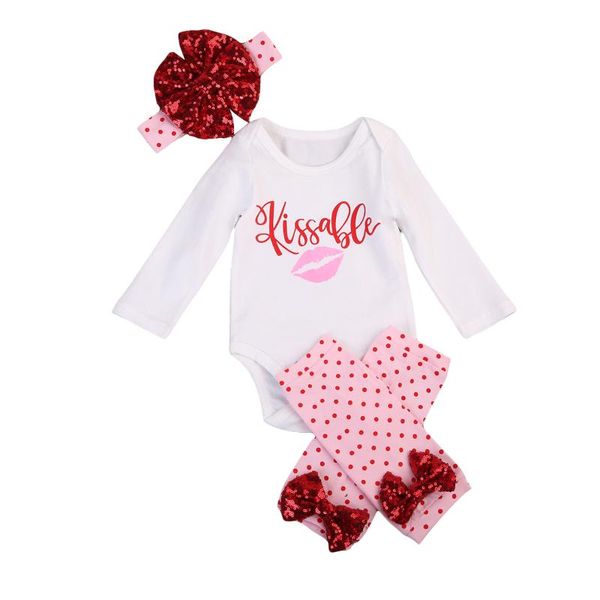 

clothing sets 4pcs born baby girl clothes kissable valentine romper pants outfits set, White