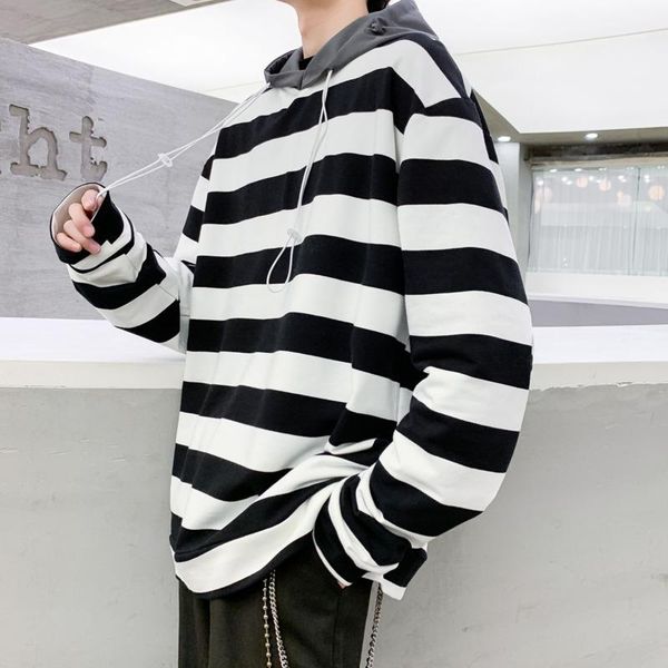 

men's hoodies & sweatshirts spring summer striped hoodie men korean fashion loose casual pullover harajuku streetwear wild hooded jacke, Black
