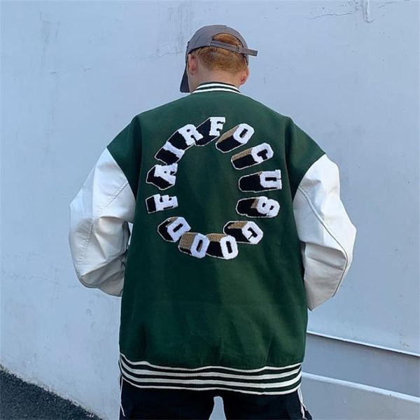 

men's jackets mens college jacket pu leather patchwork letter embroidery baseball uniform male harajuku bomber women coats couples, Black;brown