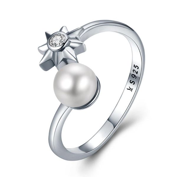 

cluster rings voroco pure 925 sterling silver star natural freshwater pearls elegant open size women wedding fine jewelry vsr099, Golden;silver