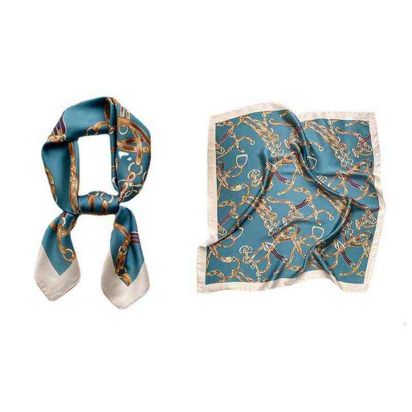 

scarves chain square totem versatile profsional silk spring, summer and autumn decoration korean small scarf, Blue;gray