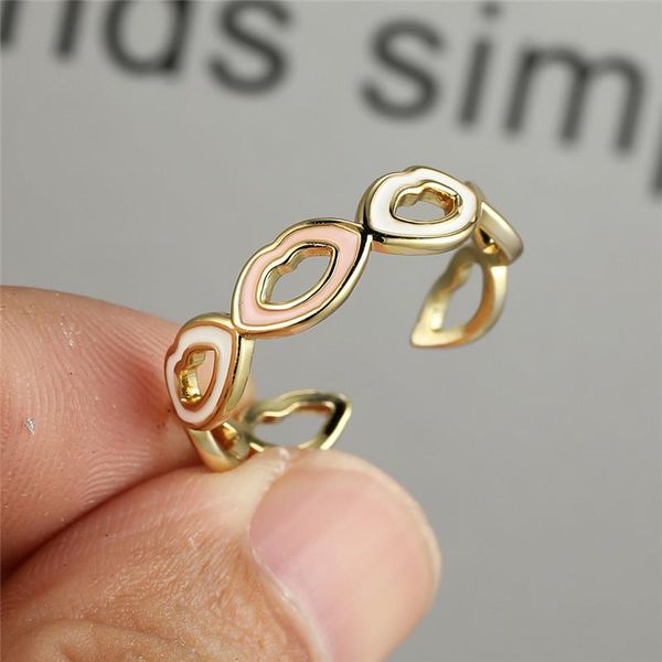 

wedding rings dainty white pink lips ring female cute small opening minimalist gold color engagement for women jewelry, Slivery;golden