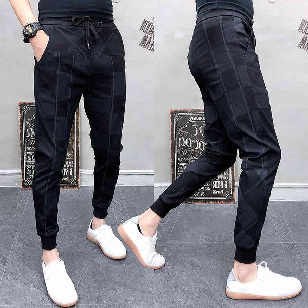 

men's jeans male racing pants, casual hip pop hoodie pencils, black plaid sweat plus size 28-36, 8e12, Blue
