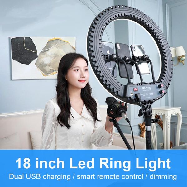 

18inch led ring light pographic selfie lighting with stand for smartphone youtube makeup video studio tripod round flash heads