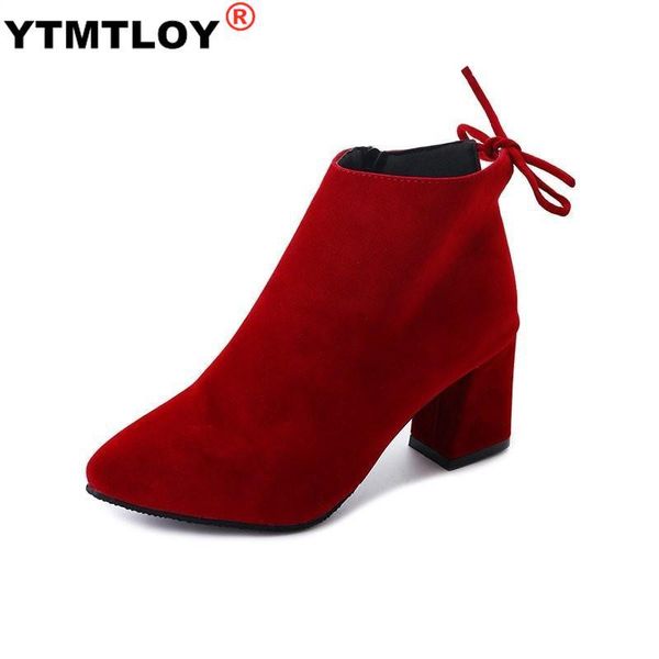 

boots plus size 34-43 women mid brown gray pointed toe zippers autumn spring fashion casual lace-up, Black