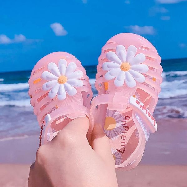 

sandals hollow girls children shoes toddler kids baby flower born jelly princess beach, Black;red