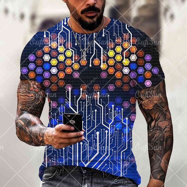 

2021 fashion new 3d t-shirt street cool electronic printed circuit board men's loose t-shirtqe6c, White;black