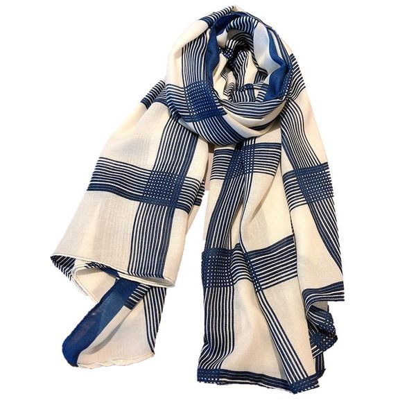 

scarves women's thin cotton and linen striped plaid spring summer day long shawl air conditioning towels, Blue;gray