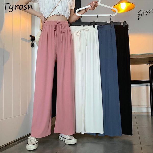 

women's pants & capris wide leg women draped soft cozy elegant lady high waist all-match tender leisure trendy summer chic femme street, Black;white