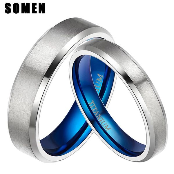 

wedding rings 2pcs 4/6mm ring set silver color titanium blue polished couple band fashion women jewelry anillos mujer, Slivery;golden