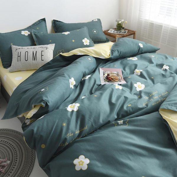 

green flower bedding set nordic double twin bedspread duvet cover home decor bed linen bedclothes 4pcs sets