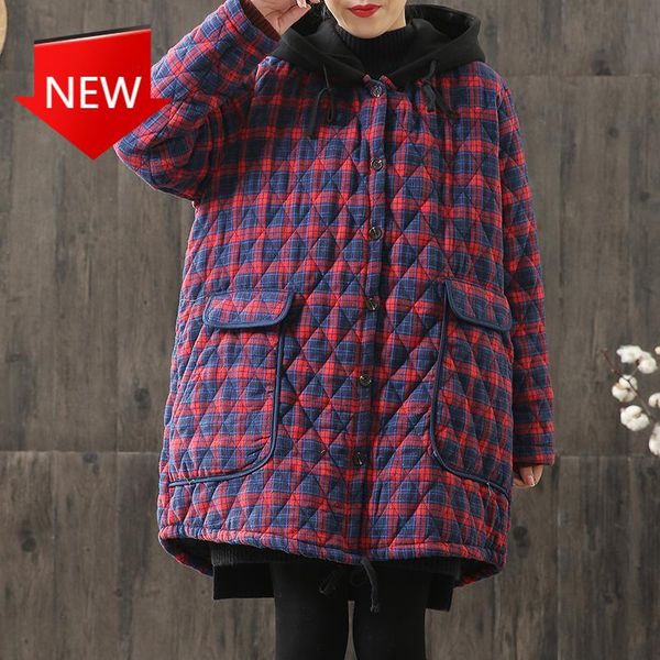 

autumn warm female pockets coats with plaid hoodie button jackets, Black;red