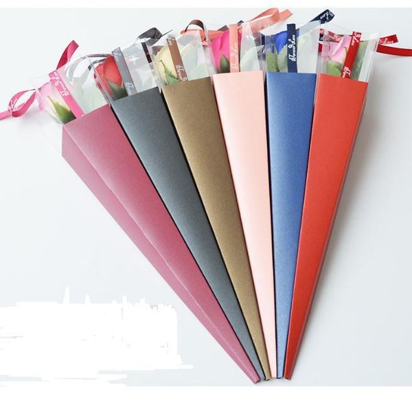 

gift wrap delicate flowers box packing single rose holder pvc with ribbon floral arragement florist supplies sn1606