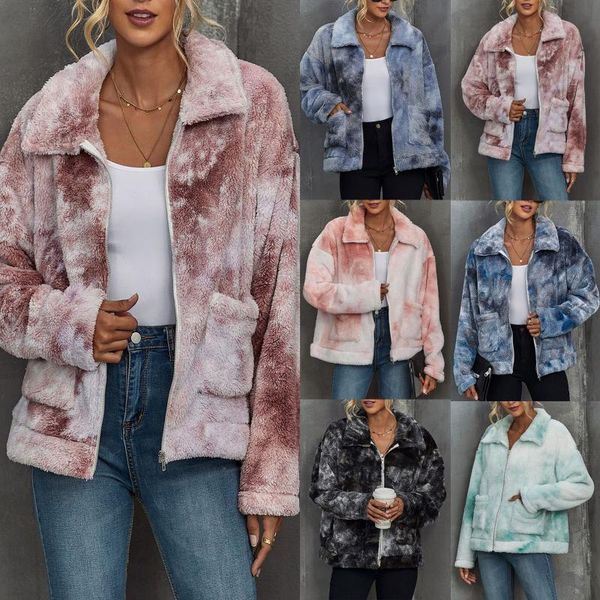 

women's jackets lapel plush coat trendy marble visual solid color jacket straight casual comfortable warm fashion streetwear abrigo muj, Black;brown