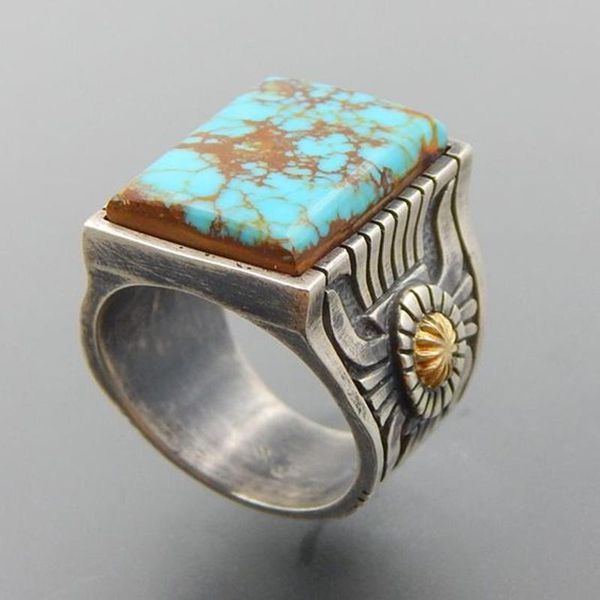 

cluster rings vintage antique green stone ring fashion jewelry blue turquoises finger for women wedding anniversary o3m031, Golden;silver