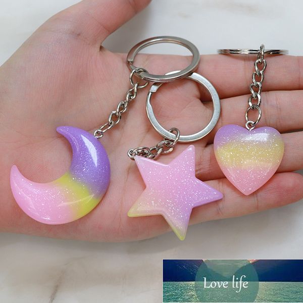 

trendy shine moon star resin keychain women acrylic colorful heart charm keyring holder car bag trinket girl party gift llaveros factory pri, Silver