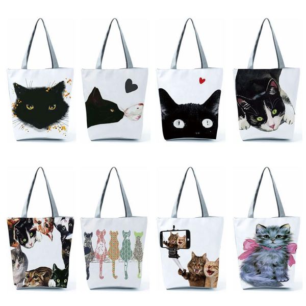 

evening bags customize cute watercolor cat painting print women designer tote eco reusable shopping shopper school book bag handbag