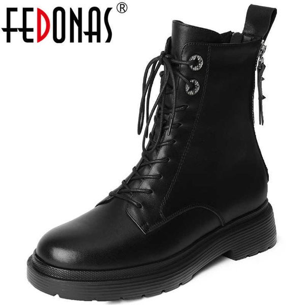 

back zipper women's winter boots fall genuine leather chunky heels shoes for women working party ankle 210528, Black