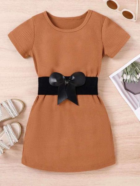 

toddler girls waffle knit bow belted dress she, Red;yellow