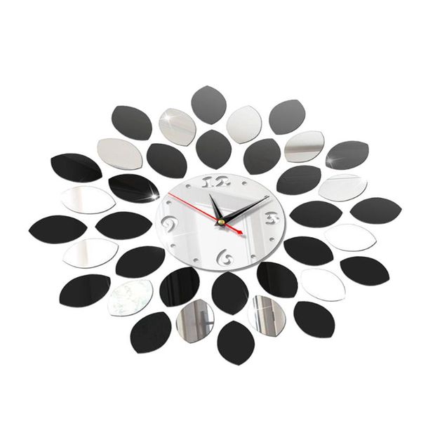 

car air freshener 1pc wall clock mirror sticker home aisle bedroom (silver)