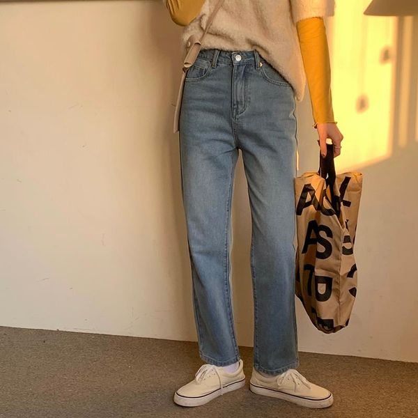 

women's jeans woman vintage high waist straight loose denim pants solid trousers wide leg for women plus size clothing, Blue