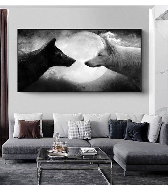 Schwarzweiß Wolf Leinwand Malerei Wandkunst Poster Drucke Tierbilder Für Wohnzimmer Dekorative Wohnkultur