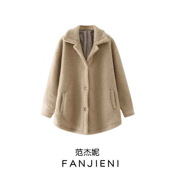 

fannie women's french thickened lamb wool loose pocket coat casual top, Black;brown