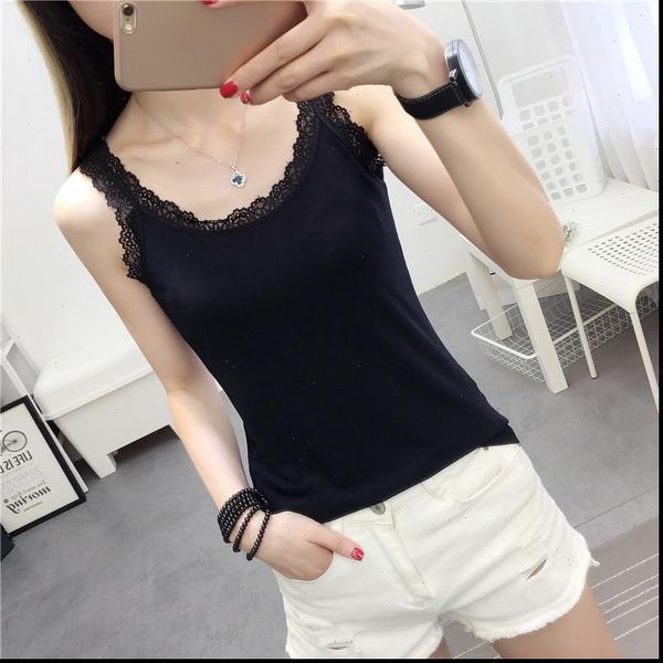 

wide womens tanks strap fashion black women camisole lace sleeveless tees shirts streetwear summer female, White
