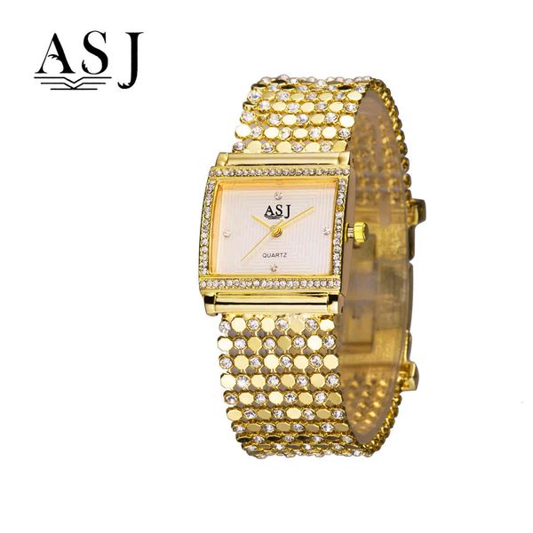 

asj classic women's watch fashion copper chain inlaid with diamond grade quartz bracelet, Slivery;brown