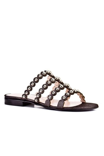 

slippers women's anthracite leather beads accessorized casual, Black