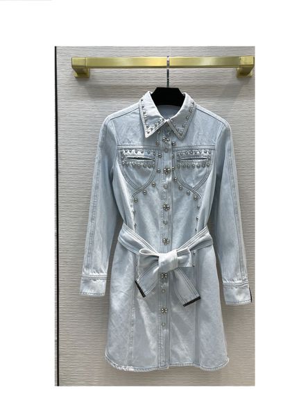 

2021 autumn winter milan runway dresses lapel neck long sleeve beading women's designer dress brand same style dress 0910-8, Black