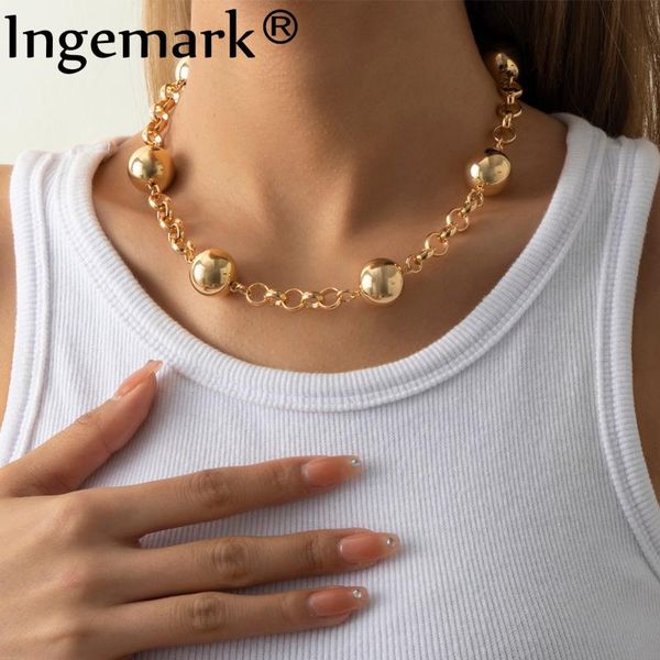 

chains punk casual big beaded neck choker kpop necklace gothic vintage o chain pendant necklaces for women men jewelry, Silver