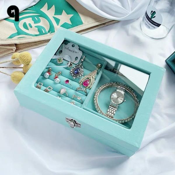 

jewelry pouches, bags qm fashion portable velvet ring display organizer box tray holder earring storage case showcase, Pink;blue