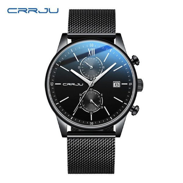 

watches wristwatches crrju 2291 six-pin chronograph relogios masculin waterproof calendar quartz watch water resistant stainless steel sport, Silver