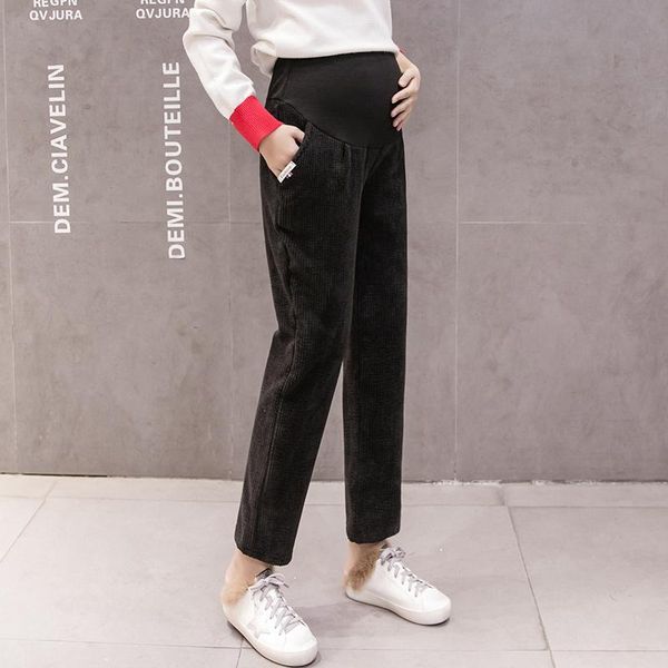 

maternity bottoms pants autumn and winter clothes corduroy casual loose-fit, White
