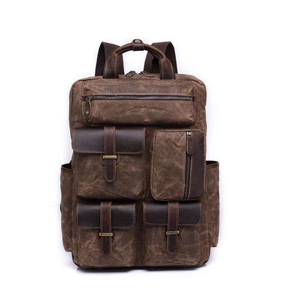

backpack oil wax canvas bag men's travel retro large-capacity outdoor