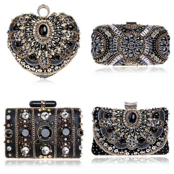 Nxy Handtasche Sekusa Kleine Perlen-Clutch-Geldbörse Elegante schwarze Abendtaschen Hochzeit Party Metallkette Schulter 0214