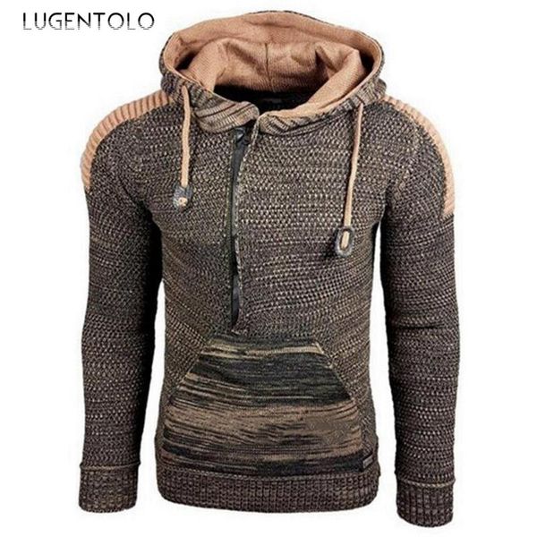 

men's sweaters knitted sweater men hooded long sleeve autumn winter pullover casual large size pocket street lugentolo, White;black