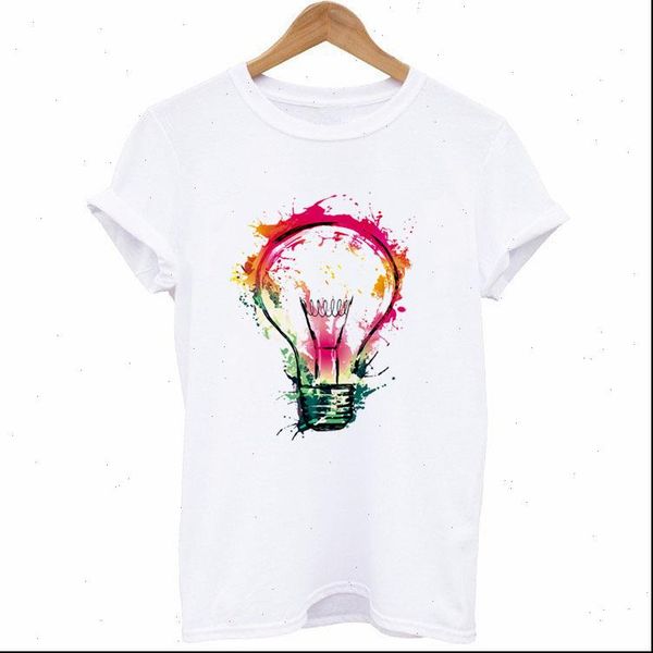 

colorful women t shirt light bulb print short sleeve o neck loose tshirt summer fashion tee, White